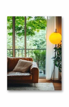 Cozy living room with large windows