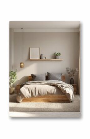 Cozy Minimalist Bedroom With Beige Wall