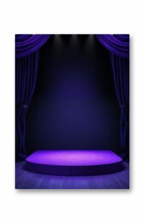 Empty stage illuminated by purple lights with velvet curtains