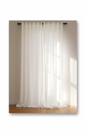 Elegant flowing sheer white curtains with soft sunlight casting window shadows
