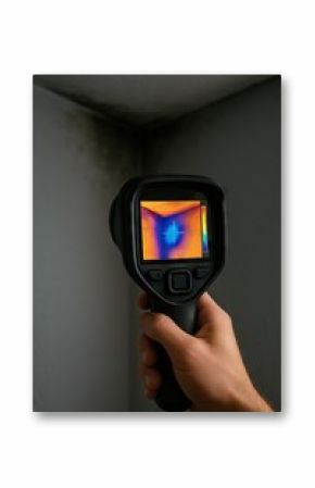 Infrared camera reveals cold moisture spot in ceiling corner