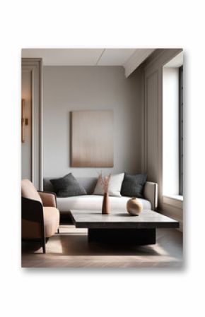 Aesthetic beautiful elegant  modern luxury interior design. Clear mock up empty wall for decoration in the apartment, painting frame. Copy space in the room.