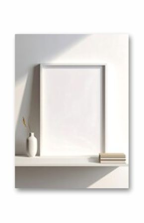 White framed print mockup on shelf