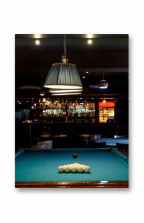 Billiard Table with balls and cue