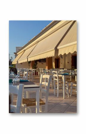 Outdoor Restaurant Terrace in Warm Evening Light, Sardinia