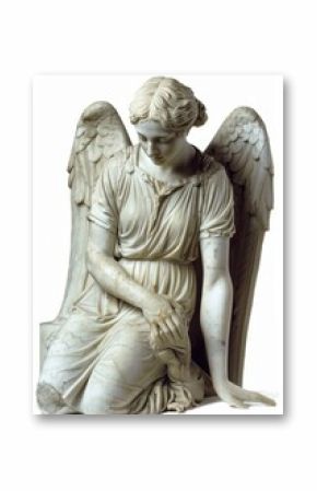 Elegant marble angel statue kneeling