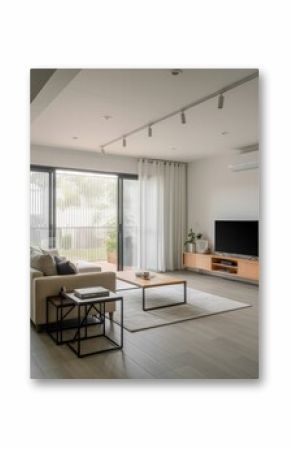 Modern living room interior design with sofa and television