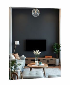 Blank mockup frame in living room interior Scandinavian style vertical