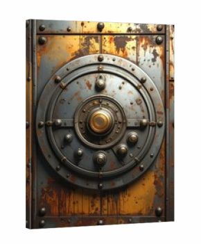 Rusty Vintage Safe Door with Circular Locking Mechanism and Texture