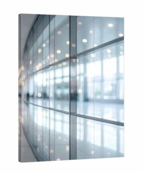Abstract Glass Panel Reflection With White Bokeh Lights In Modern Commercial Interior