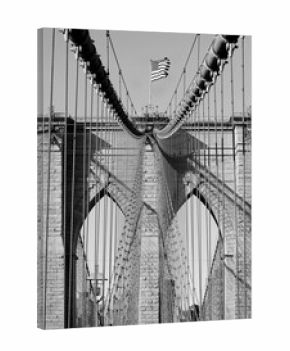 Brooklyn Bridge with American Flag on top of Tower and Black and White Effect