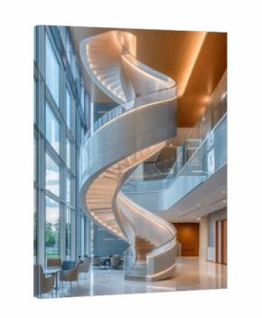 Bright lobby with spiral stairs