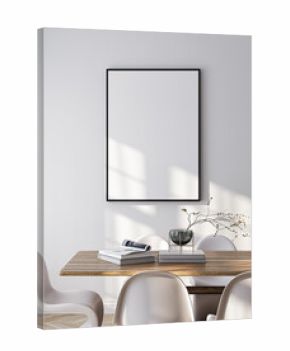 Modern Living Room Poster Frame Mockup with Natural Light and Minimalist Decoration. 3D render.