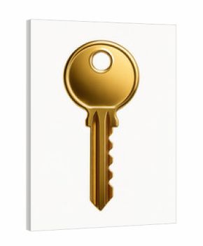 Shiny golden key with a circular head centered.