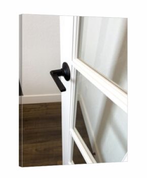 Black Handle on White Glass Panel Door