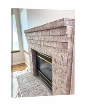 Fireplace corner with stacked brick pattern
