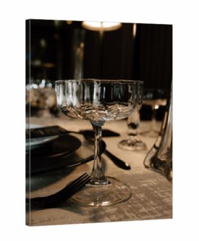 Elegant champagne glassware on a sophisticated table setting