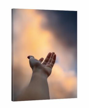 Hand Reaching for Clouds with Pink Clouds