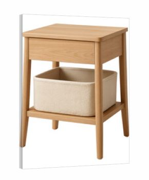 A bedside table featuring a spacious storage basket, perfect for nurseries or kids' rooms.