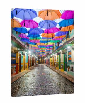 colorful street of guatape colonial town, colombia