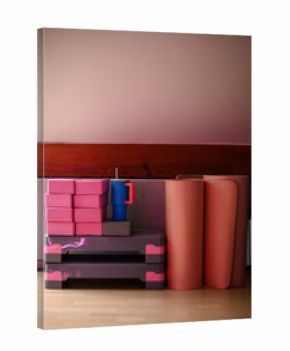 Yoga equipment. Foam blocks standing near wall