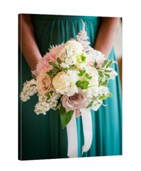 Elegant Bridesmaid Holding Pastel Wedding Bouquet
