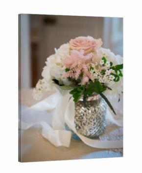 Soft Pink and White Floral Arrangement in Silver Vase