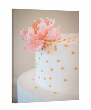 Minimalist Cake with Pink Sugar Flower and Gold Dot Accents