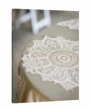 Close-Up of Vintage Lace Tablecloth on Round Table