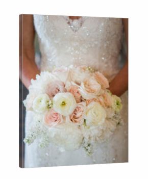 Bride Holding Soft Pastel Rose and Peony Wedding Bouquet