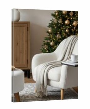 Cozy Christmas living room armchair and tree