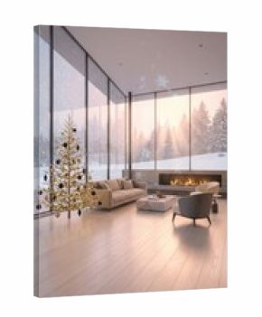 Cozy Christmas living room with a decorated tree and a fireplace