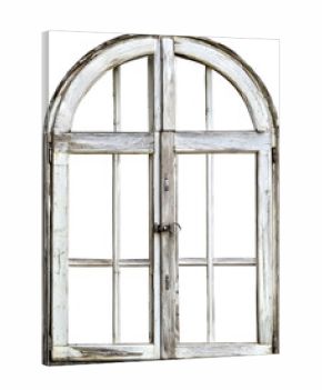 Old wooden arched window frame isolated on transparent background. Ideal for rustic interior mockups and architectural design elements.