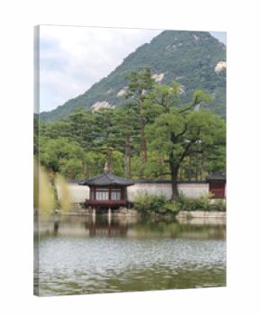 Lush garden with pond, at Hyeonbokgung Palace