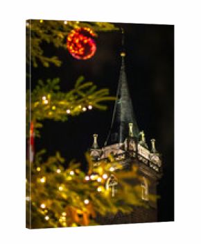 Christmas decoration and people at the christmas market in Obernai, Alsace in France on december 11th 2024
