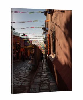 decorated city street during day of the dead in central mexico