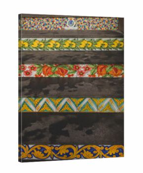 Tiled stairs in historic center of Cefalu, Italy