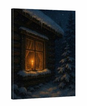 Cozy cabin snowy night serenity.