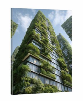 modern green skyscraper facade covered in lush vertical garden