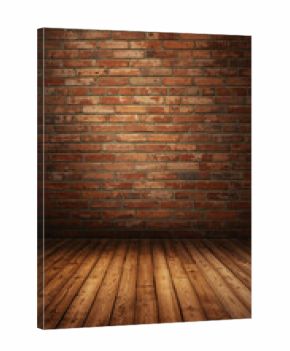 Rustic brick wall and wooden floor background with dramatic lighting
