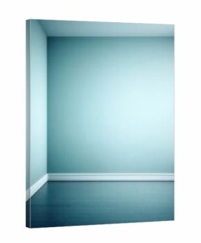 Empty room showing blue teal walls, dark wooden floor, and white baseboard