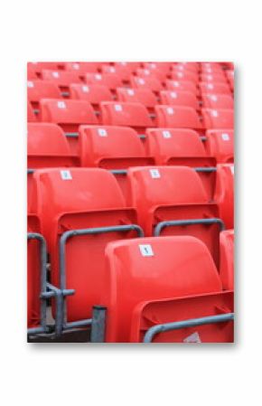 Empty red seats in stadium row in lines