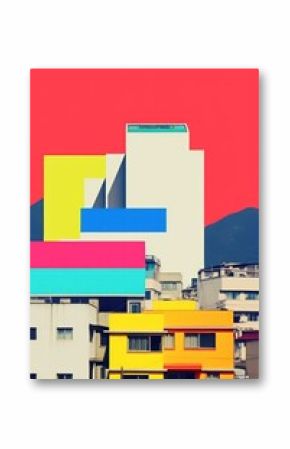 Minimal retro collage of korea art urban city.