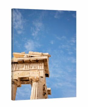 Close-up of Parthenon columns with intricate details against the sky