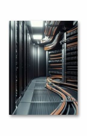 A modern data center with rows of servers and network equipment