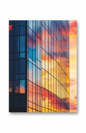 Modern skyscraper reflecting the vibrant colors of a stunning sunset sky