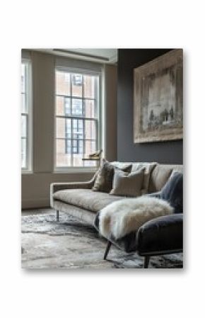 Elegant living space with layered rugs and textural contrast