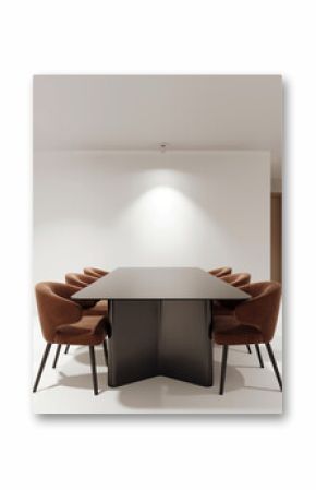 Home and decor and dining room interior design and white wall background and cozy table and red chairs design. 3D rendering. 