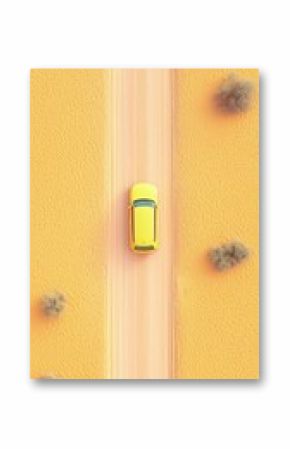 Yellow Car on Desert Road Aerial View