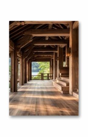 Rustic Dark Wood Cabin Interior with Lake View